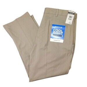 Haggar Mens Cool Right Performance Flex Wrinkle Free Classic Fit Pants 40 Khaki